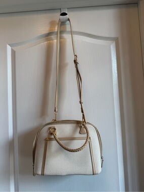 Miztique Cream Braided-Handle Crossbody Satchel
